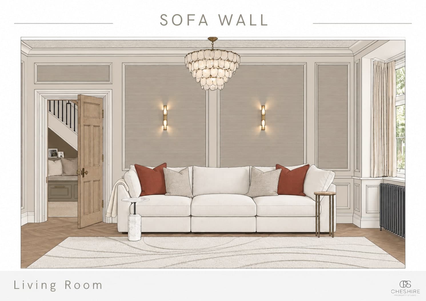 The formal lounge sofa wall as drawn at concept stage