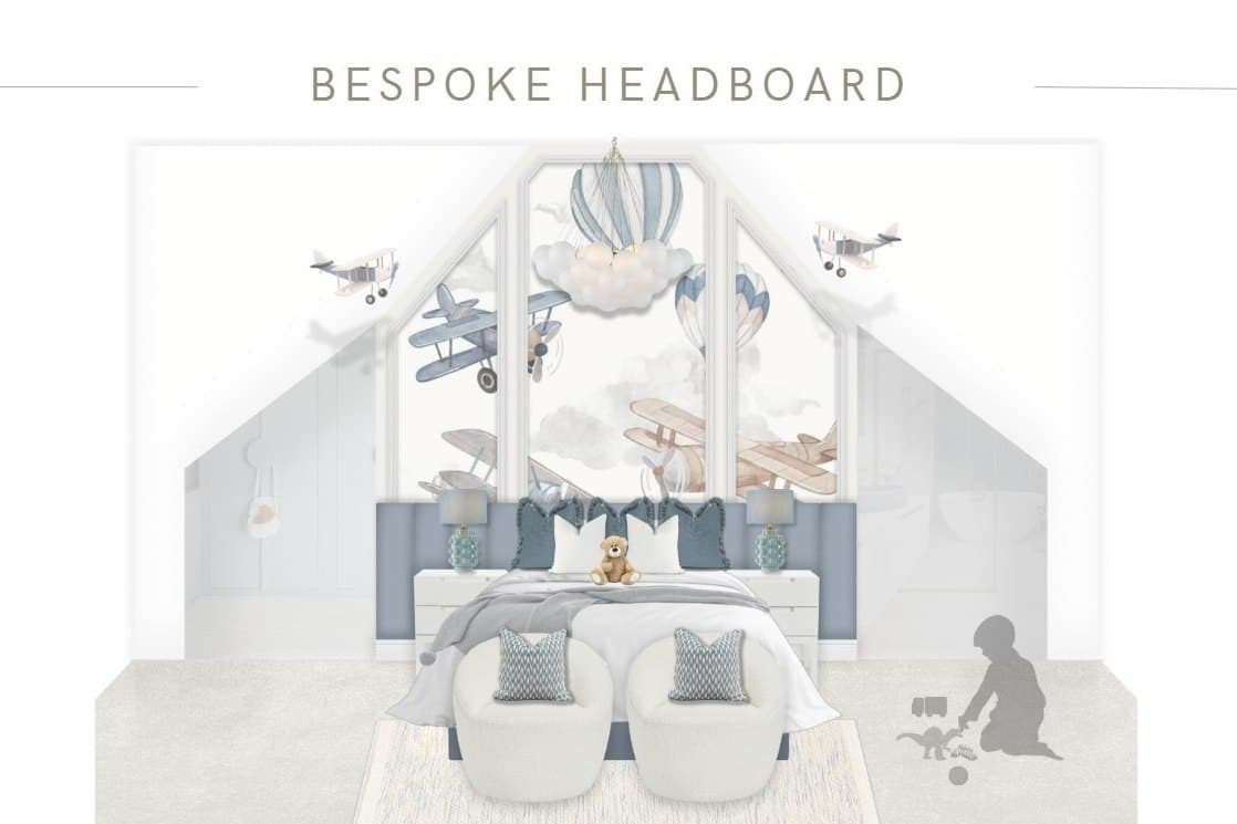 The bespoke headboard concept for the boy’s bedroom