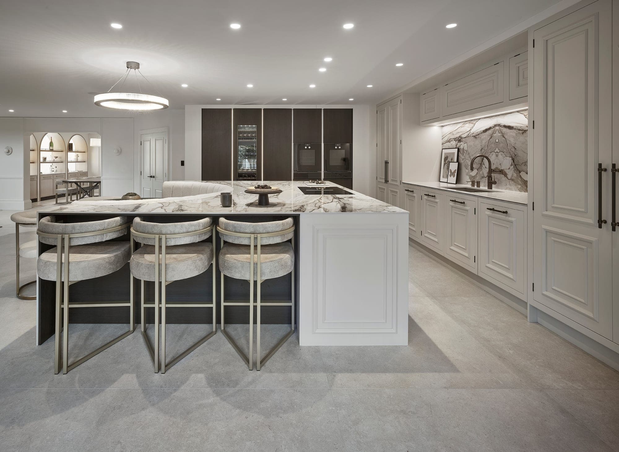 The open-plan kitchen with a large island at the Prestbury home