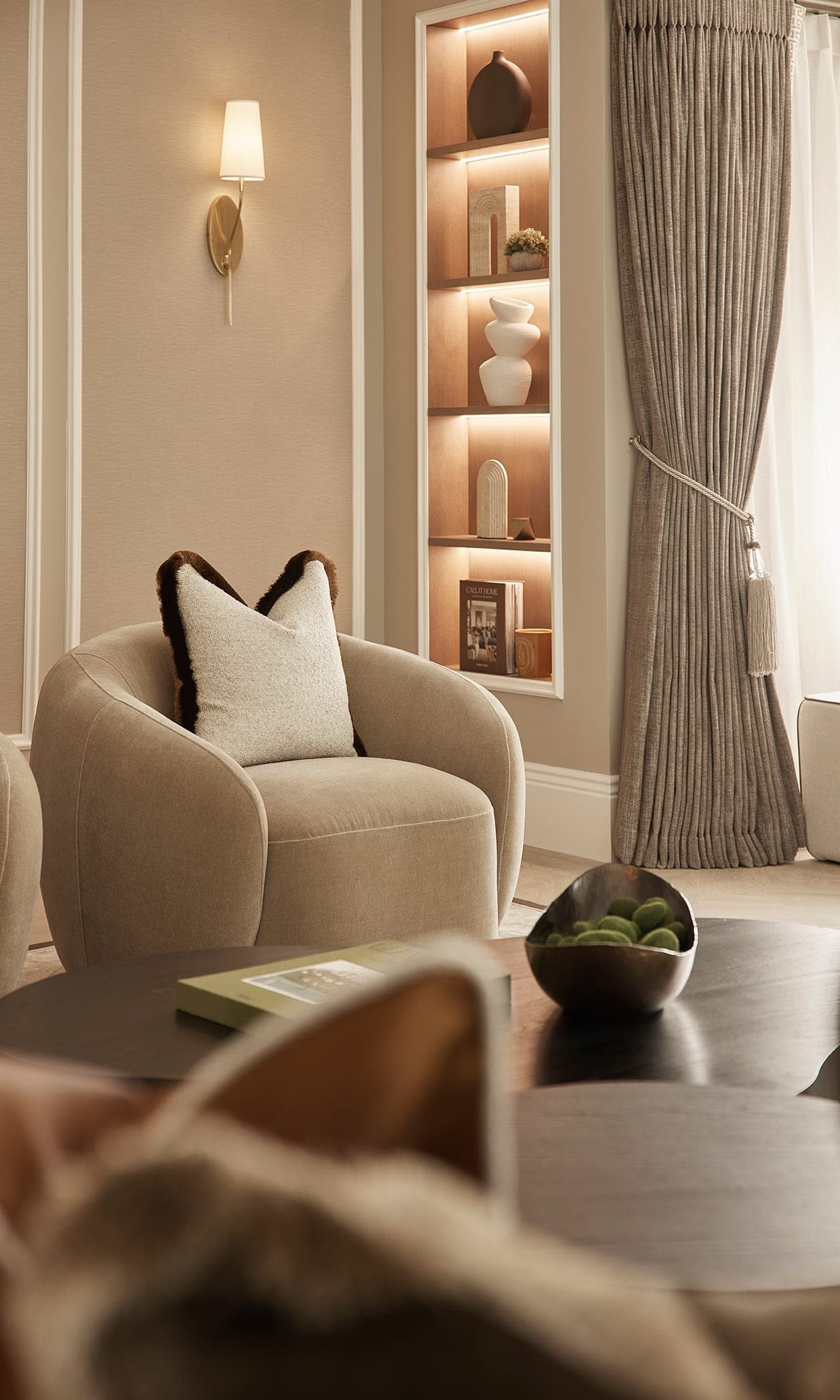 A family room layered with texture and considered detail