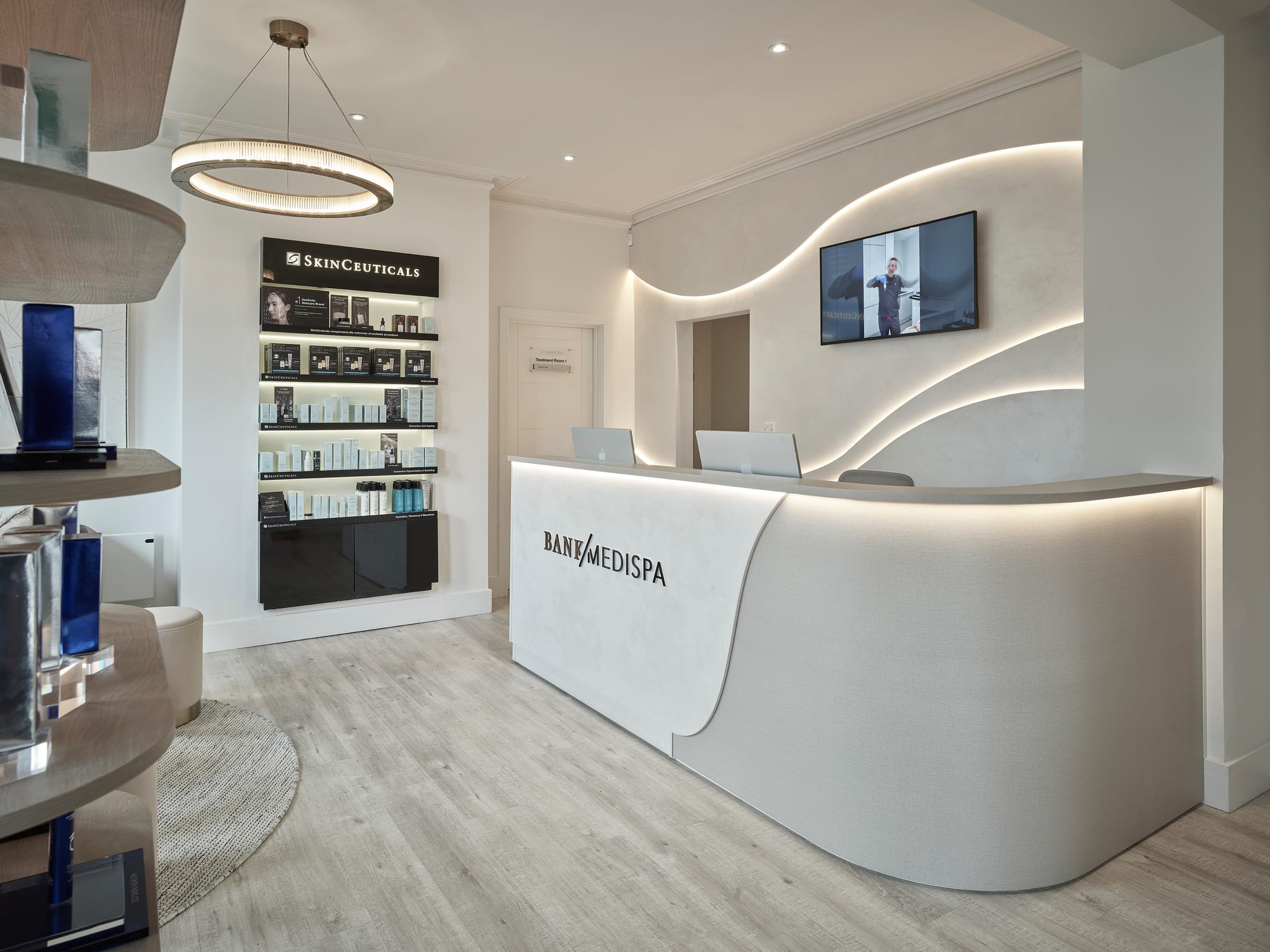 The finished reception area at Bank Medi Spa in Hale