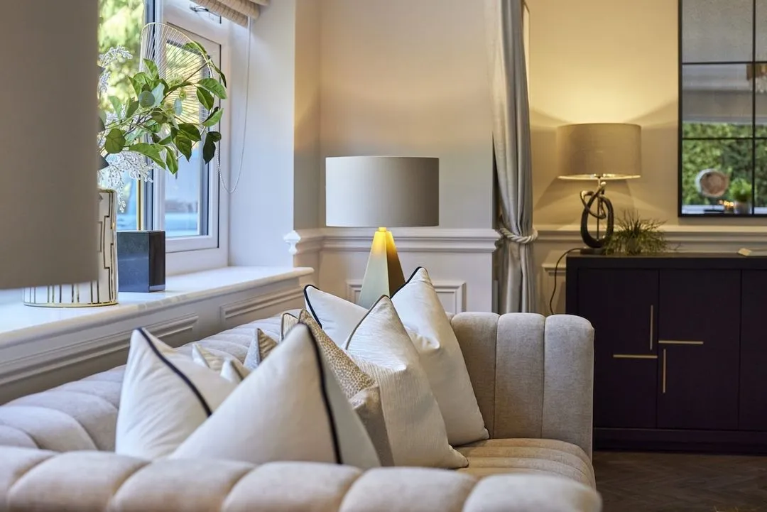 Soft, layered seating in a considered Cheshire living room