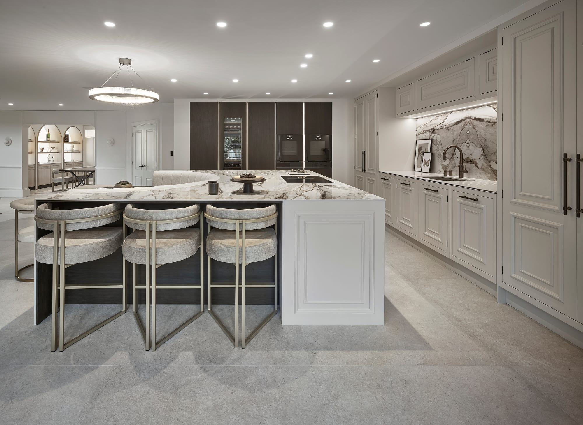 The open-plan kitchen with a large island at the Prestbury home